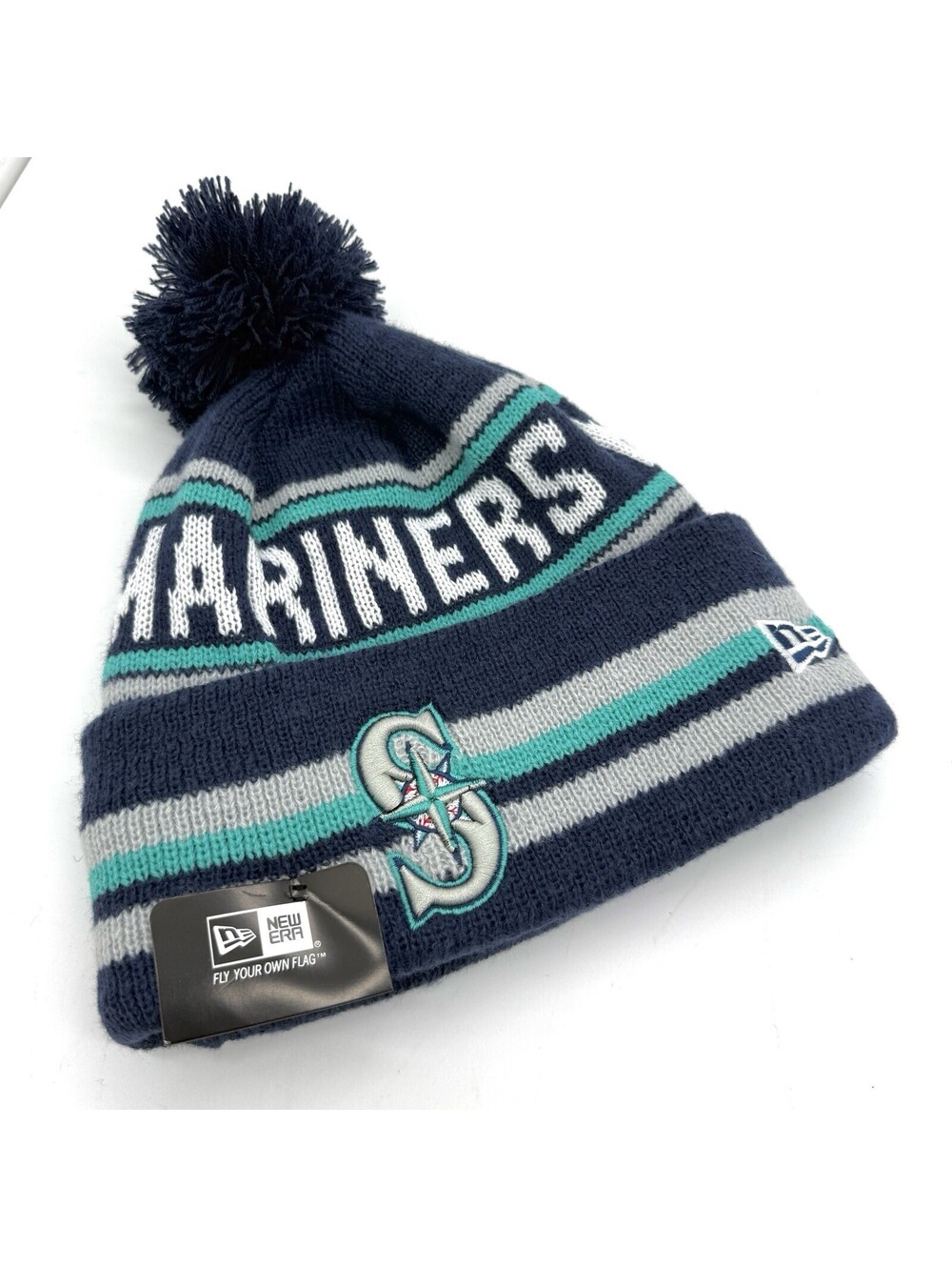 New Era Seattle Mariners Fireside Knit Pom Beanie Navy Teal MLB NWT OSFA Winter